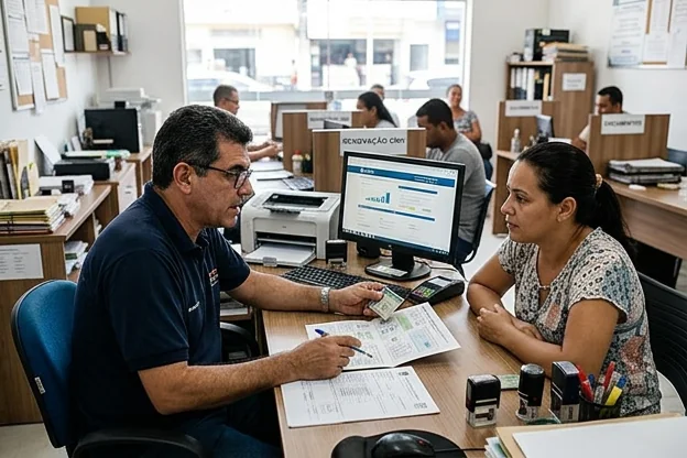 Despachante explicando a renovação de CNH em Alagoinhas.